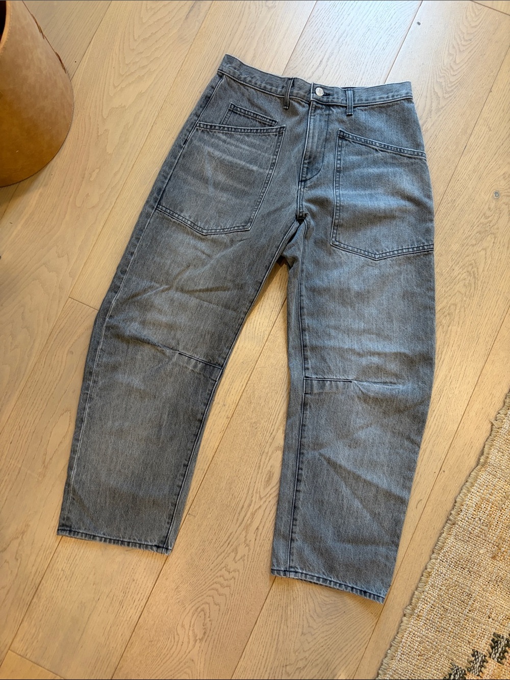 Nili Lotan Washed Gray Cropped Utility Jeans